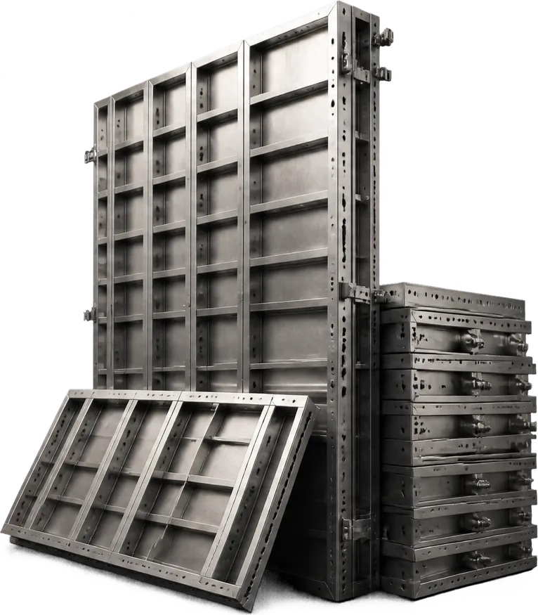 Stack of refurbished aluminium formwork wall panels